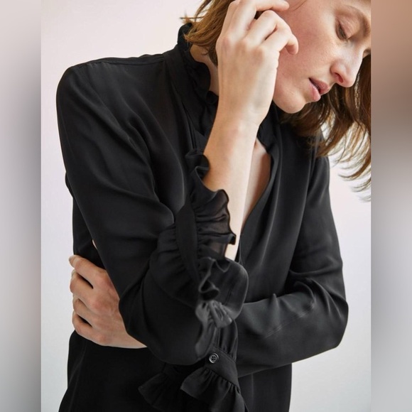 Nili Lotan 100% Silk Black Ruffled Esther Blouse size Large - Picture 11 of 11